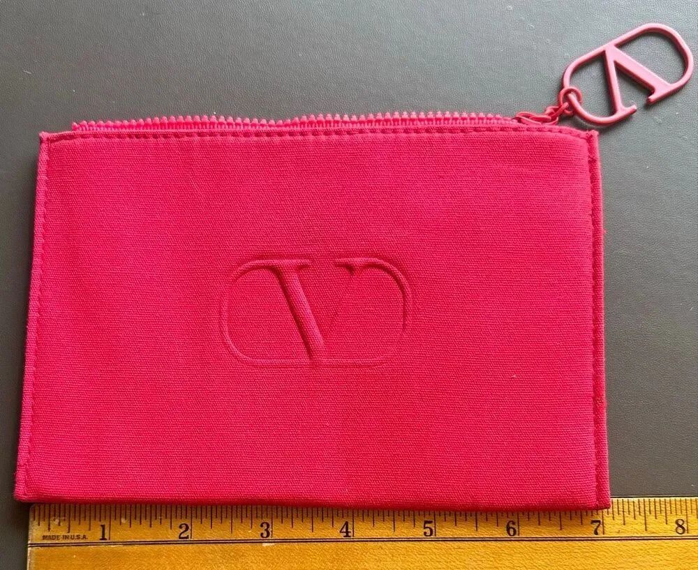 NEW Valentino Makeup Bag Cosmetic Beauty Pouch Red V Cotton Envelope Clutch